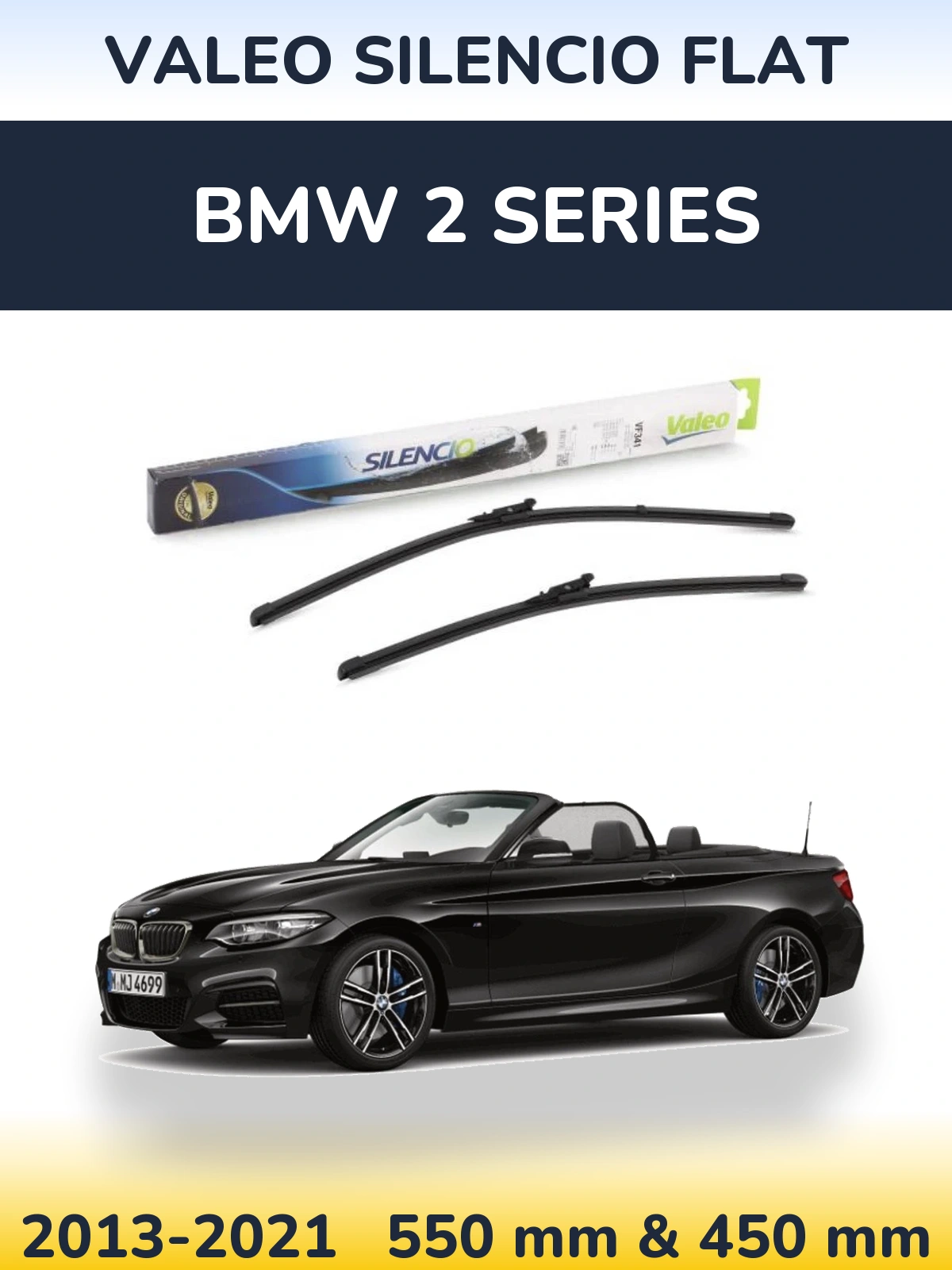 Front wiper blade set Valeo Silencio Flat 550 & 450 mm for BMW 2 Series 2013-2021