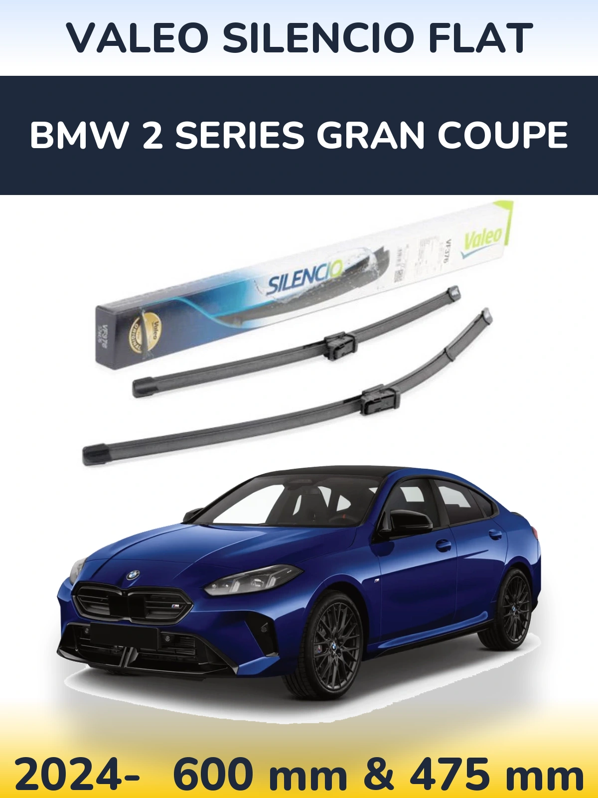 Front wiper blade set Valeo Silencio Flat 600 & 475 mm for BMW 2 Series Gran Coupe 2024-2026