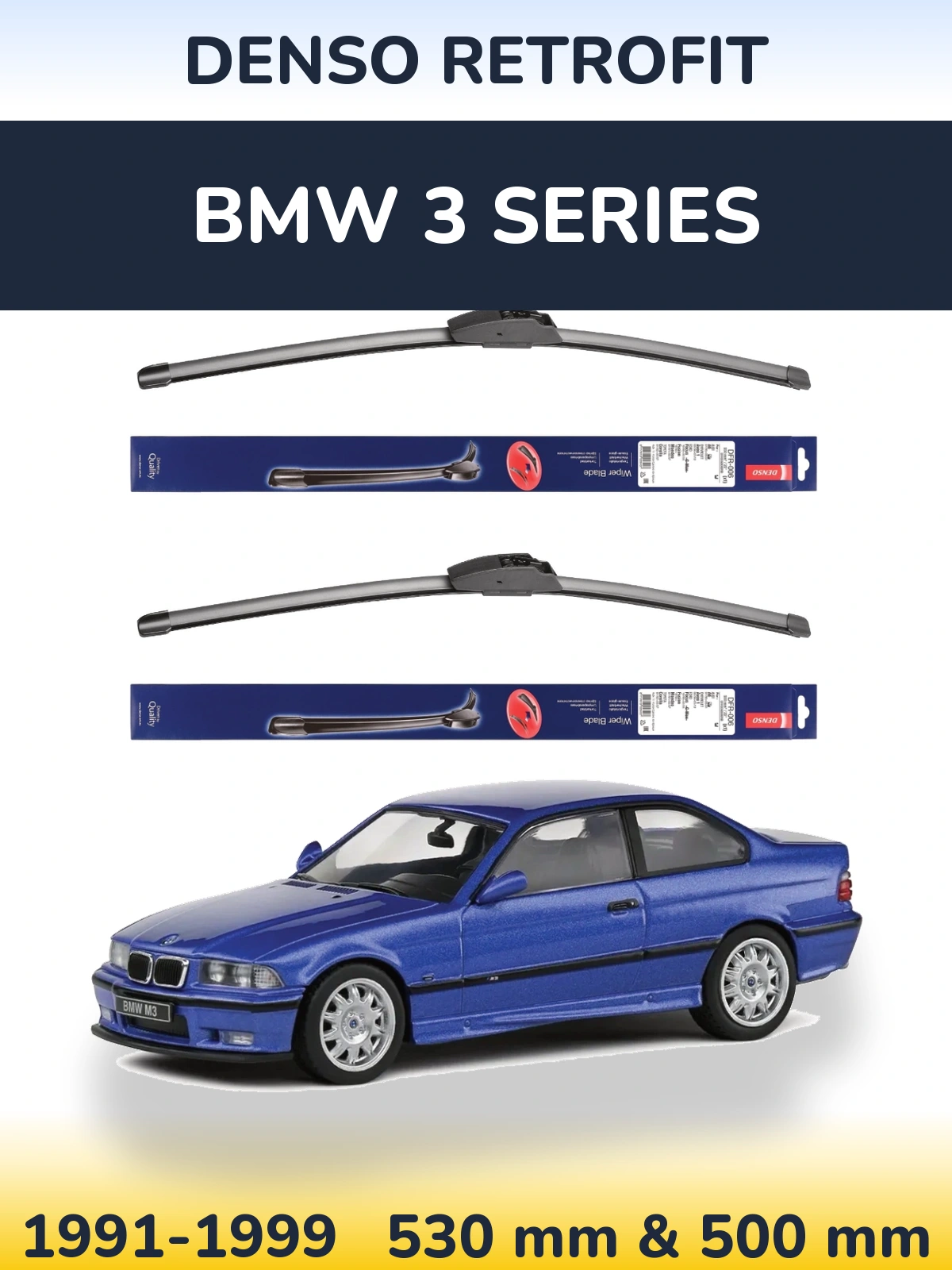 Front wiper blade set Denso Retrofit 530 & 500 mm for BMW 3 Series 1991-1999