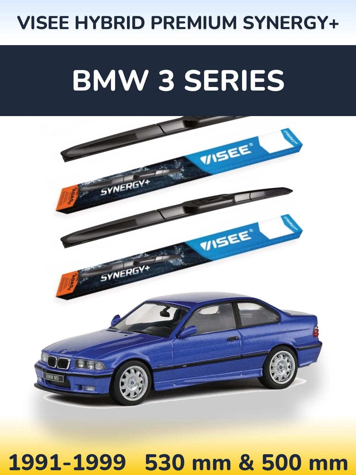 Комплект передніх щіток VISEE HYBRID PREMIUM SYNERGY+ 530 & 500 мм для BMW 3 Series 1991-1999