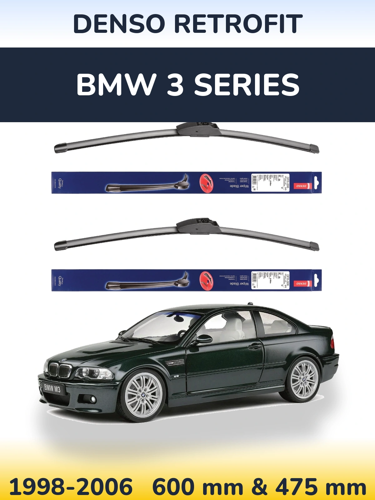 Front wiper blade set Denso Retrofit 600 & 475 mm for BMW 3 Series 1998-2006