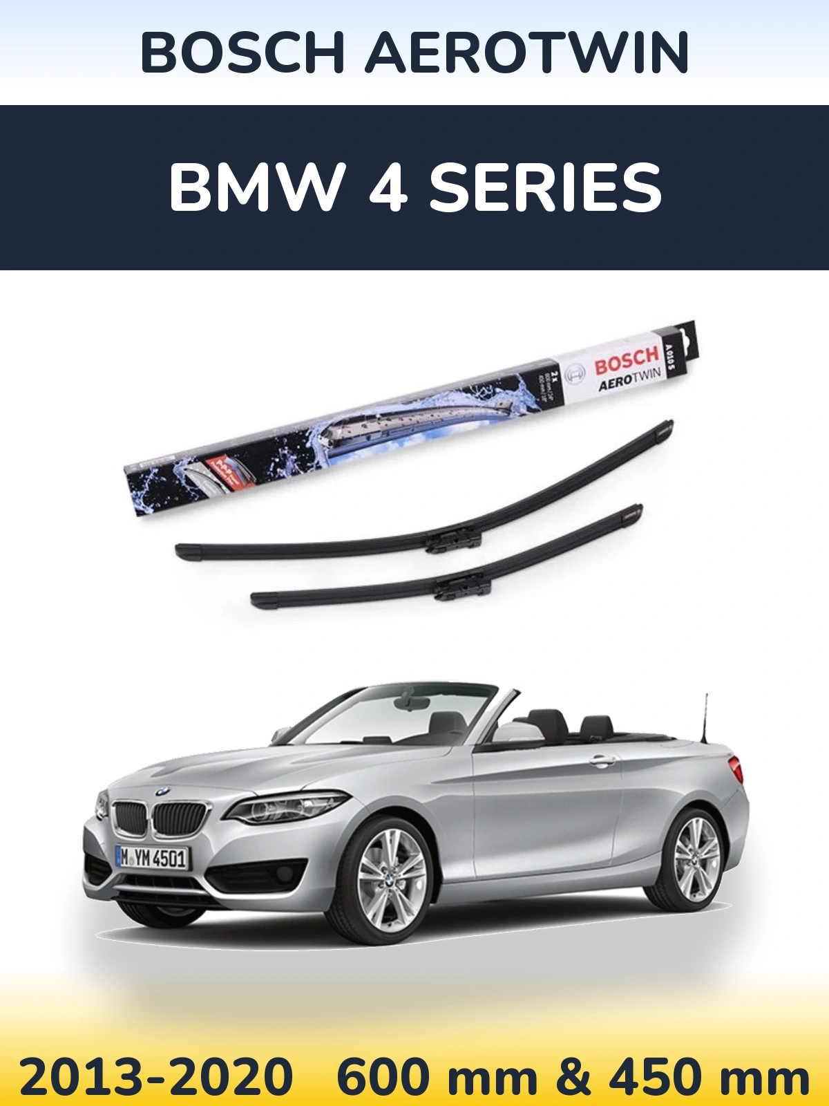 Front wiper blade set BOSCH AeroTwin 600 & 450 mm for BMW 4 Series 2013-2020