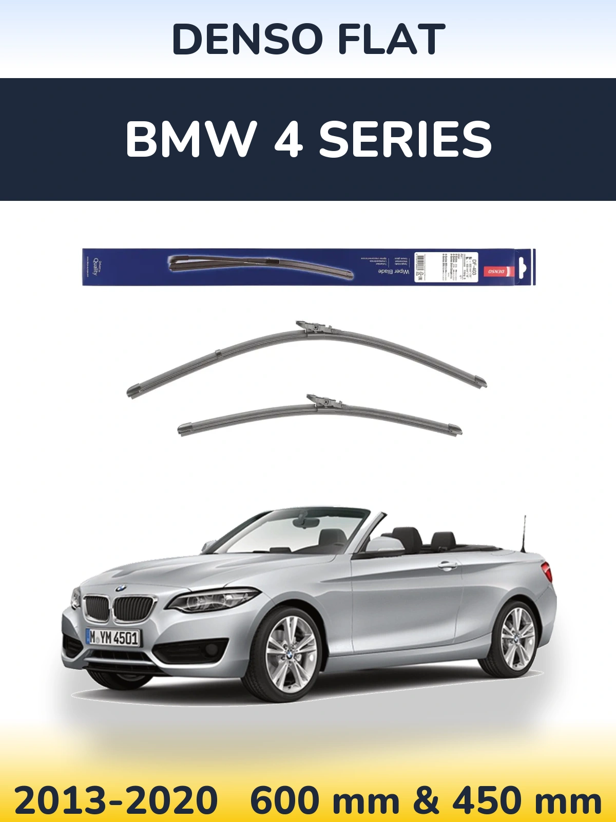 Front wiper blade set Denso Flat 600 & 450 mm for BMW 4 Series 2013-2020