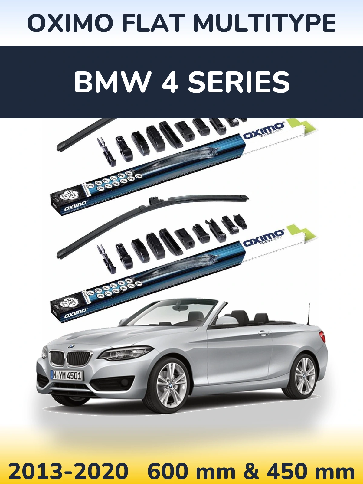 Front wiper blade set Oximo Flat MultiTypee 600 & 450 mm for BMW 4 Series 2013-2020