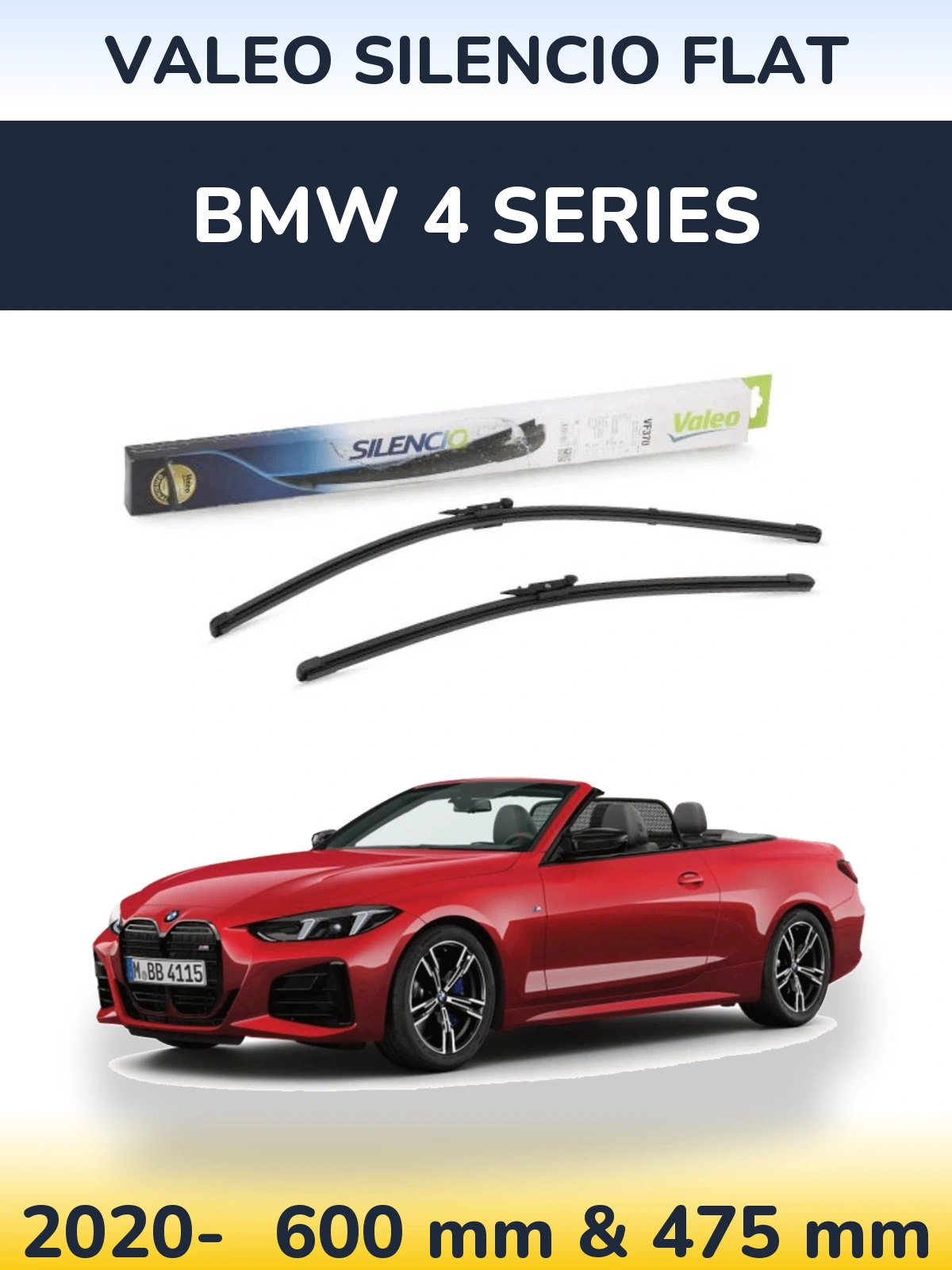 Front wiper blade set Valeo Silencio Flat 600 & 475 mm for BMW 4 Series 2020-2026