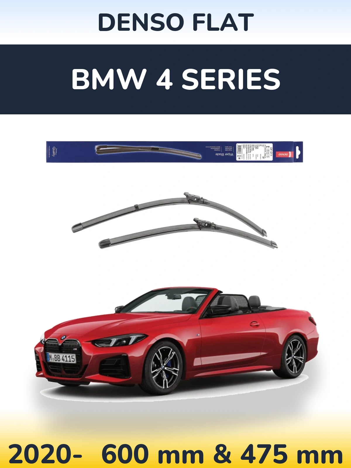Front wiper blade set Denso Flat 600 & 475 mm for BMW 4 Series 2020-2026
