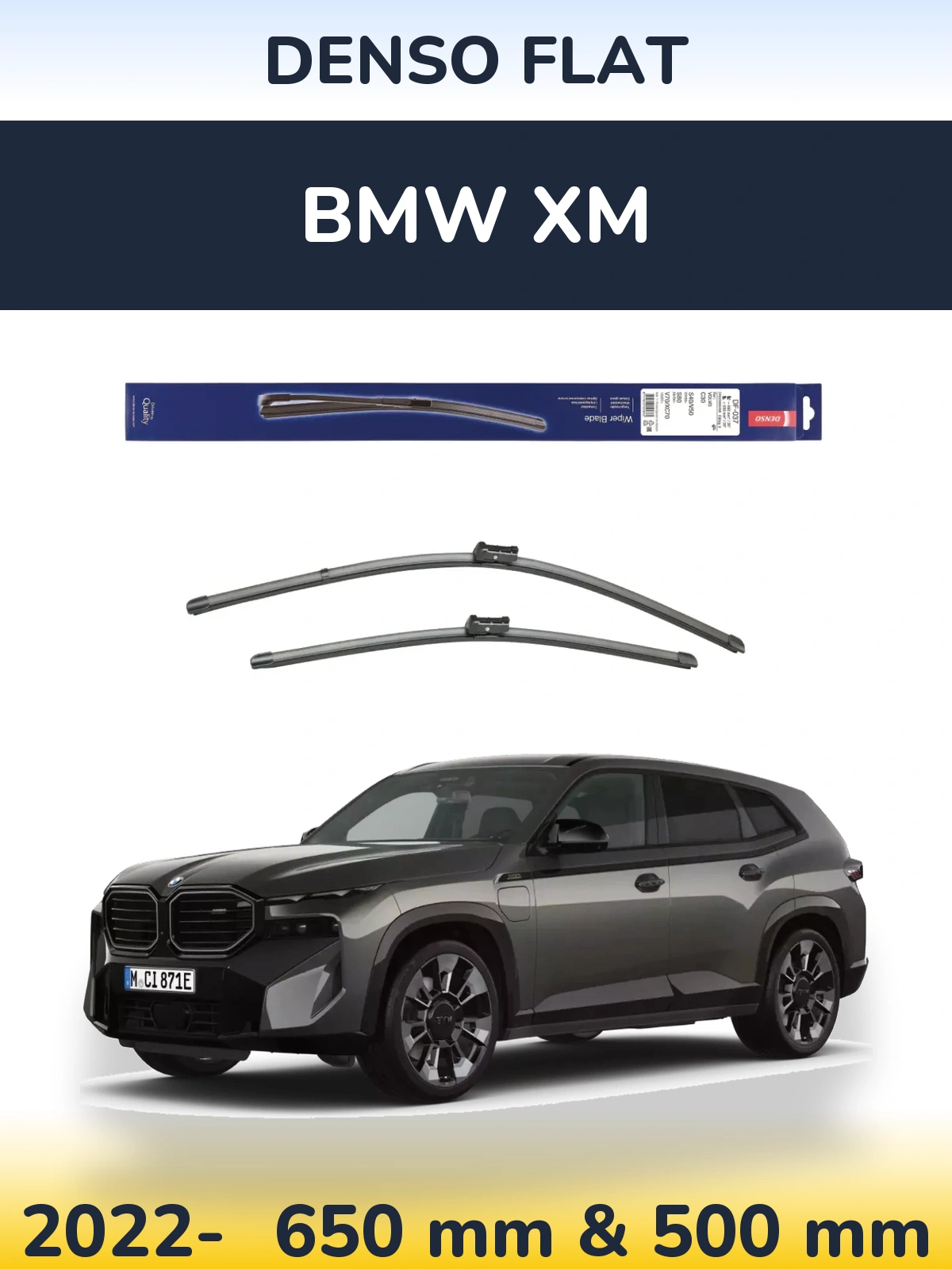 Front wiper blade set Denso Flat 650 & 500 mm for BMW XM 2022-2026