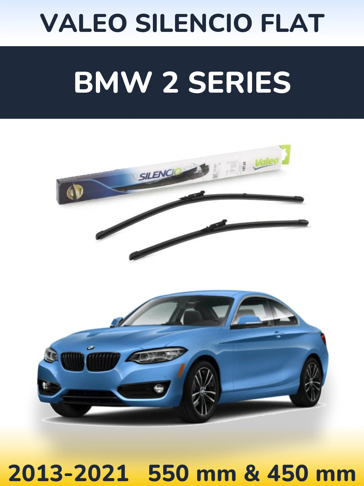 Комплект передніх щіток Valeo Silencio Flat 550 & 450 мм для BMW 2 Series 2013-2021