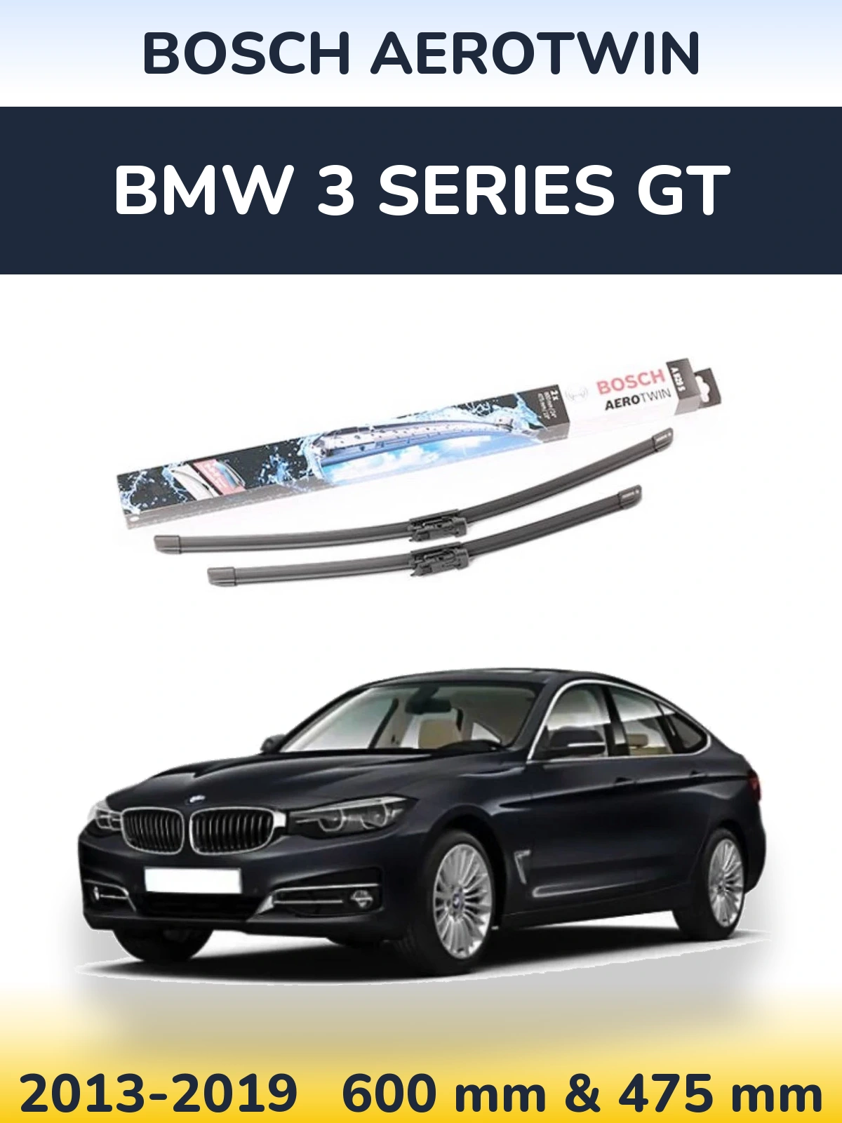 Front wiper blade set BOSCH AeroTwin 600 & 475 mm for BMW 3 Series GT 2013-2019