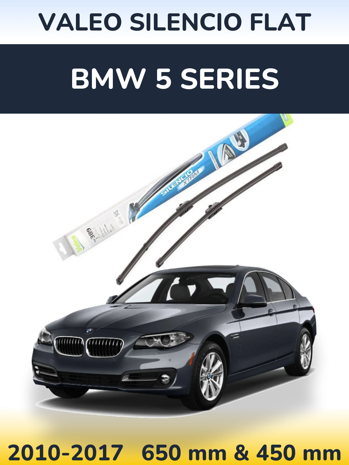 Front wiper blade set Valeo Silencio Flat 650 & 450 mm for BMW 5 Series 2010-2017