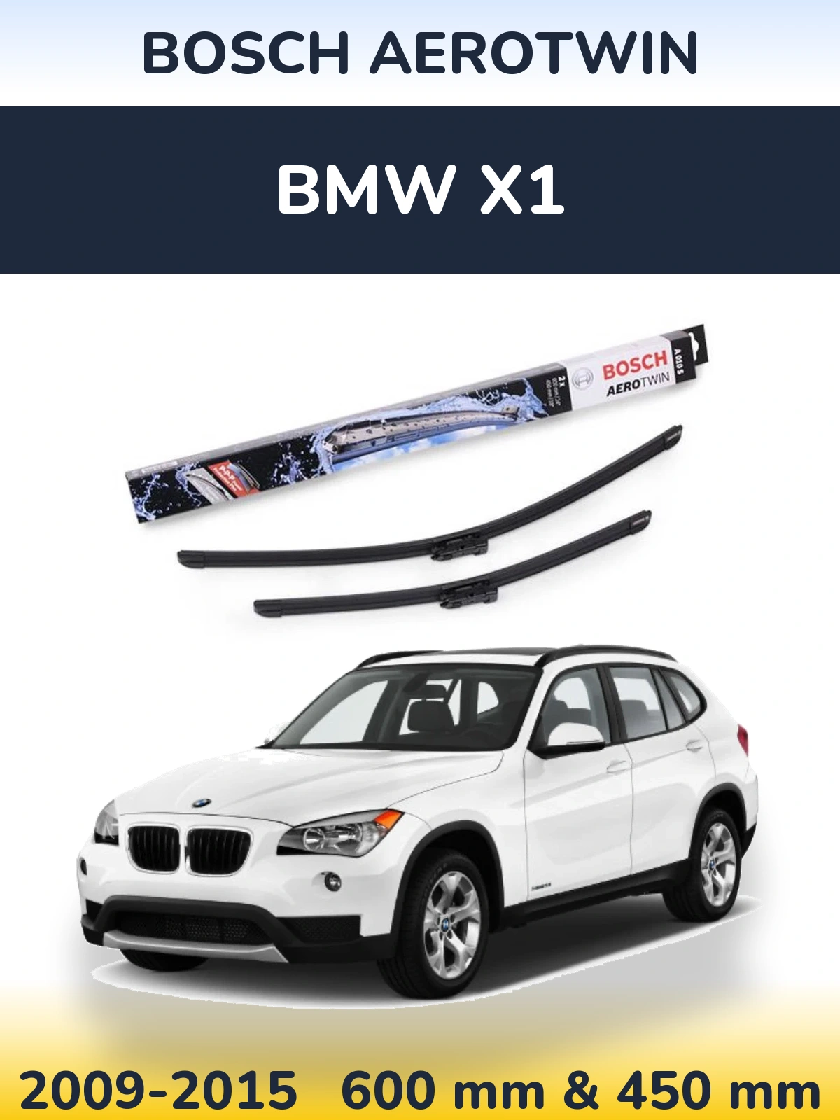 Front wiper blade set BOSCH AeroTwin 600 & 450 mm for BMW X1 2009-2015