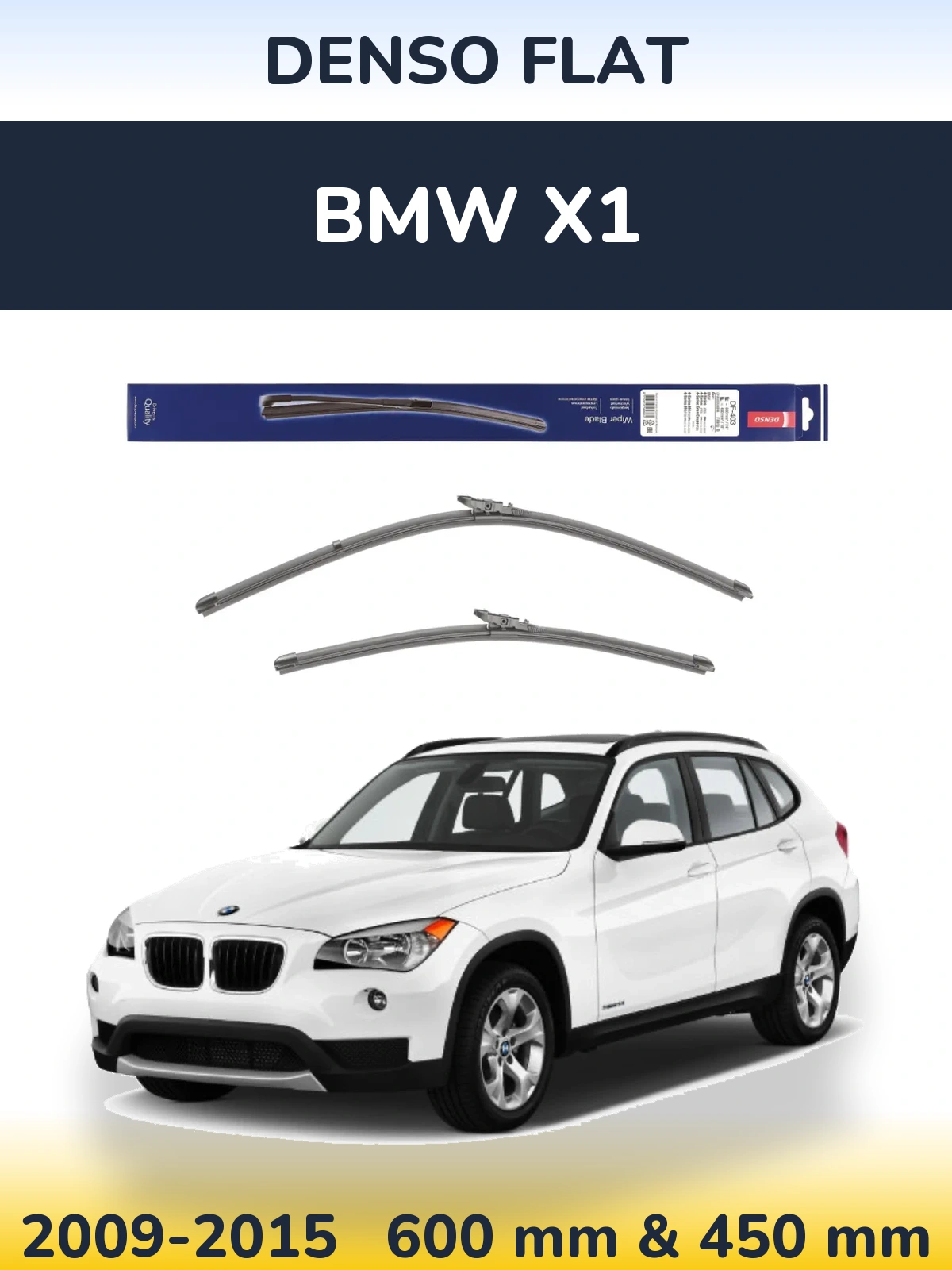 Front wiper blade set Denso Flat 600 & 450 mm for BMW X1 2009-2015