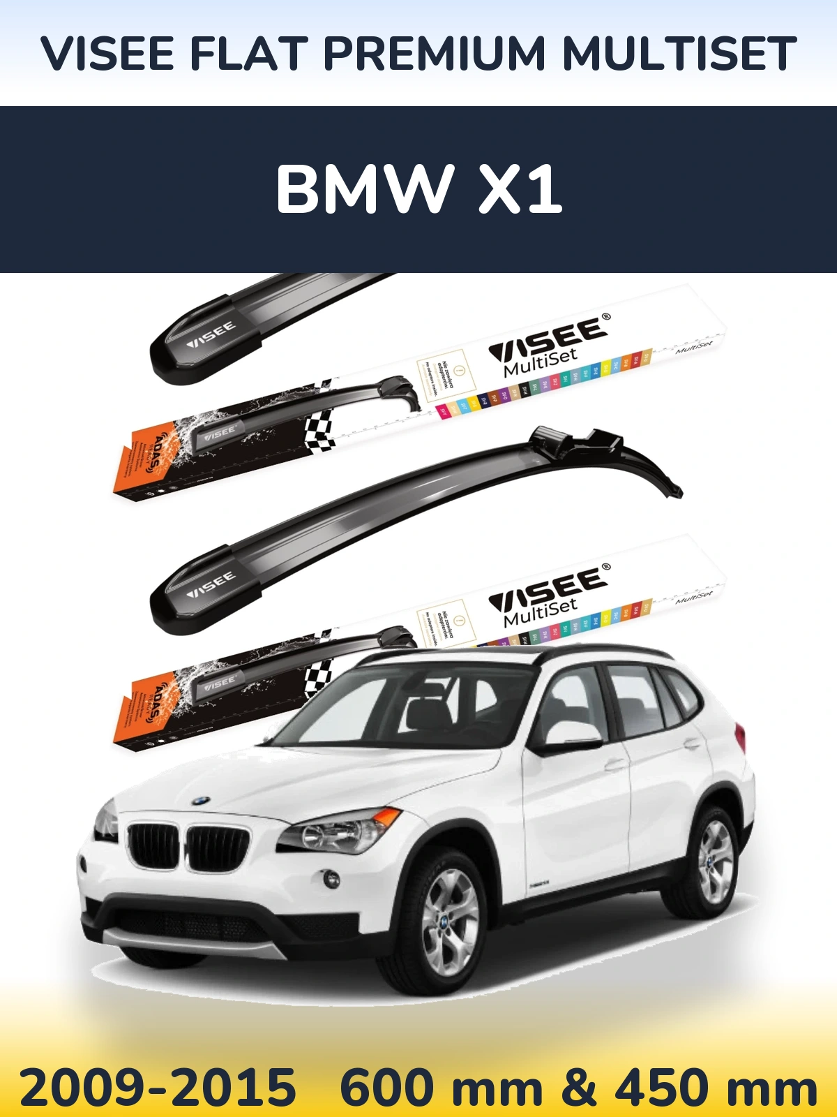 Front wiper blade set VISEE FLAT PREMIUM MultiSet 600 & 450 mm for BMW X1 2009-2015