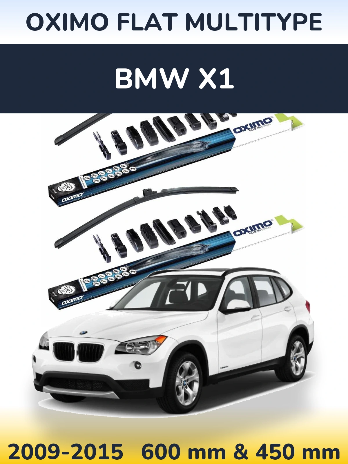Front wiper blade set Oximo Flat MultiTypee 600 & 450 mm for BMW X1 2009-2015