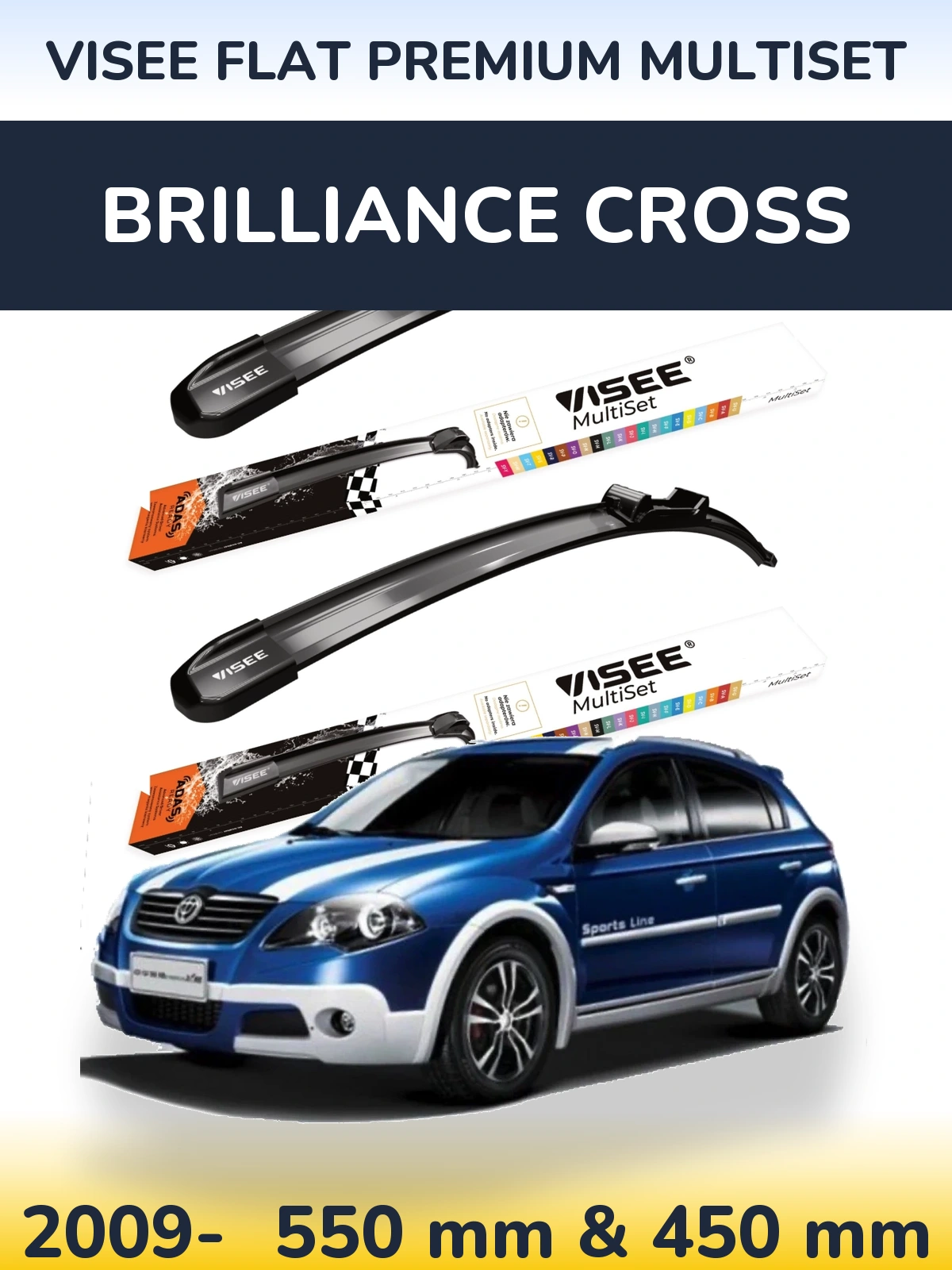 Front wiper blade set VISEE FLAT PREMIUM MultiSet 550 & 450 mm for Brilliance Cross 2009-2026