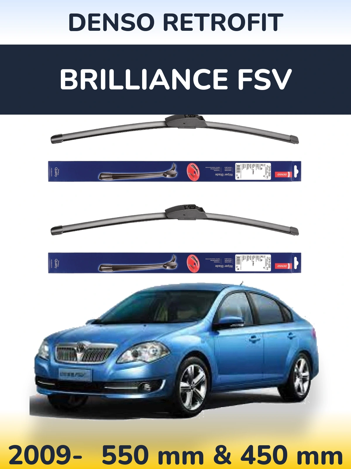 Front wiper blade set Denso Retrofit 550 & 450 mm for Brilliance FSV 2009-2026