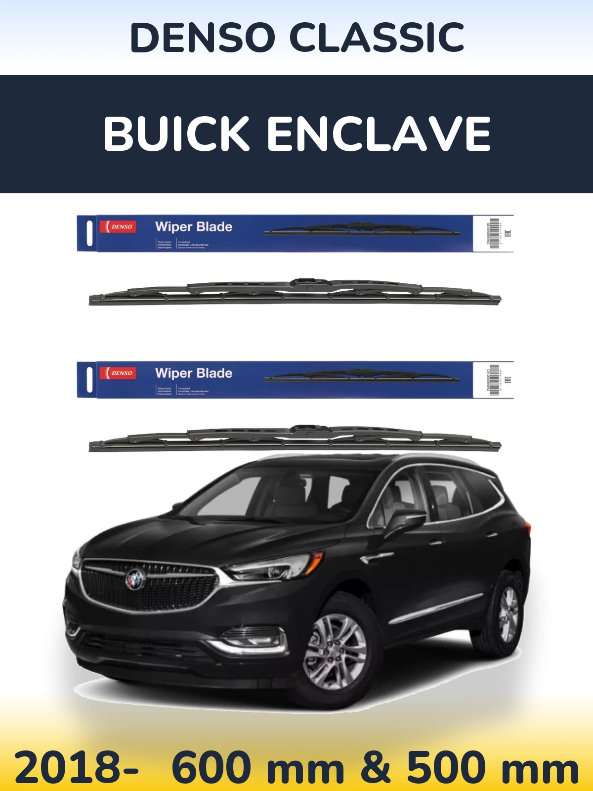 Front wiper blade set Denso Classic 600 & 500 mm for Buick Enclave 2018-2026