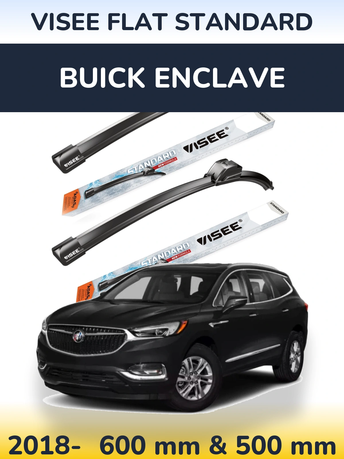 Front wiper blade set VISEE FLAT STANDARD 600 & 500 mm for Buick Enclave 2018-2026