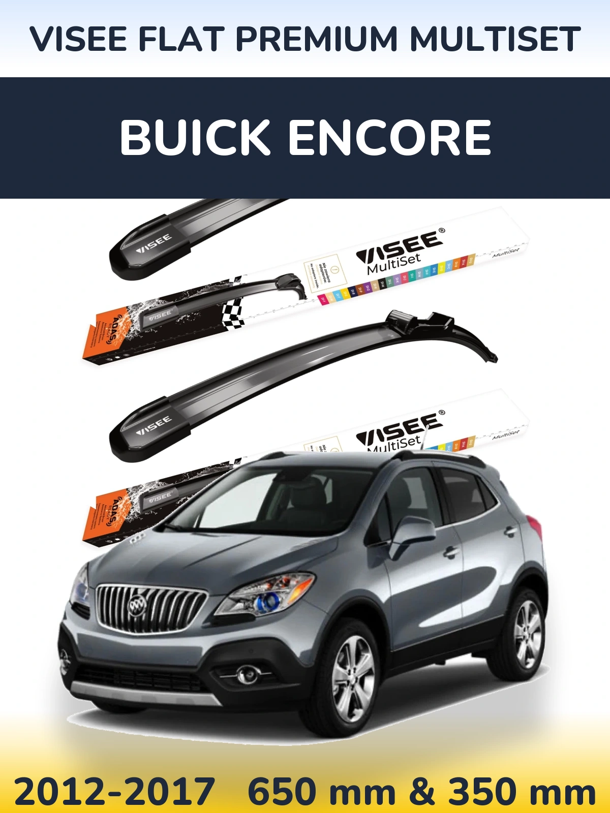 Комплект передніх щіток VISEE FLAT PREMIUM MultiSet 650 & 350 мм для Buick Encore 2012-2017