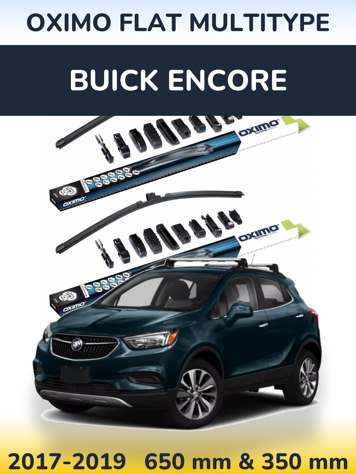 Front wiper blade set Oximo Flat MultiTypee 650 & 350 mm for Buick Encore 2017-2019