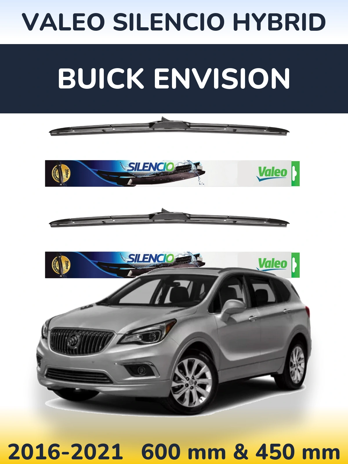 Front wiper blade set Valeo Silencio Hybrid 600 & 450 mm for Buick Envision 2016-2021