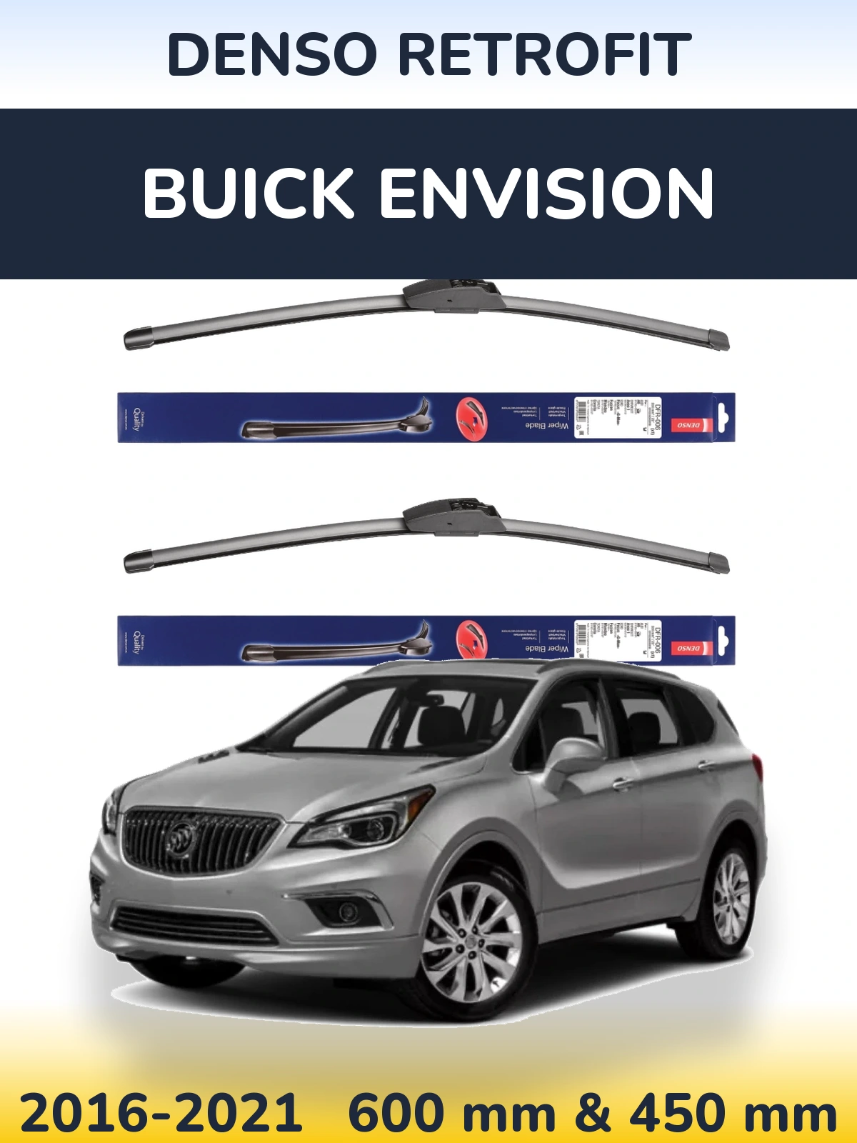 Front wiper blade set Denso Retrofit 600 & 450 mm for Buick Envision 2016-2021