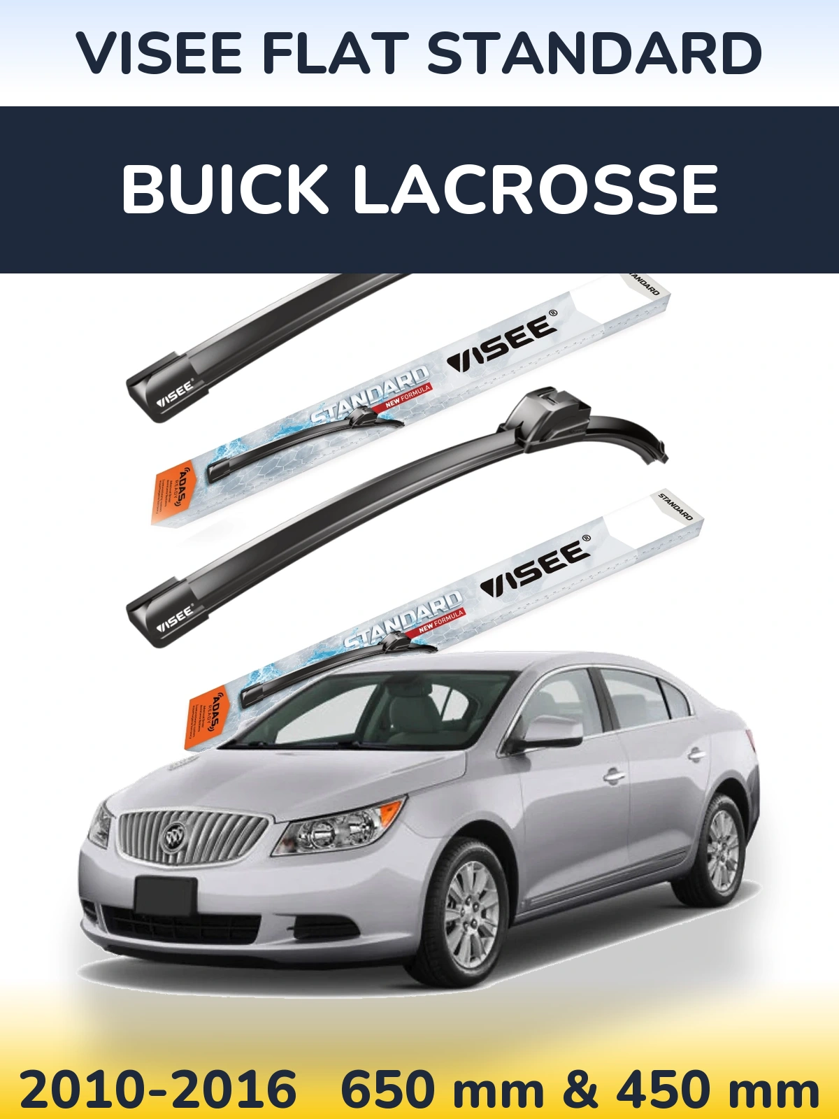 Комплект передніх щіток VISEE FLAT STANDARD 650 & 450 мм для Buick LaCrosse 2010-2016