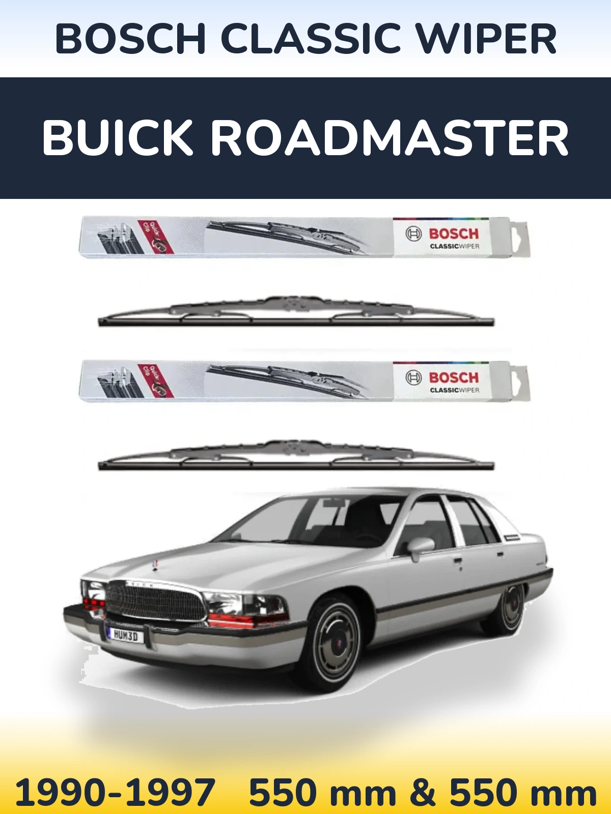 Комплект передніх щіток BOSCH Classic Wiper 550 & 550 мм для Buick Roadmaster 1990-1997