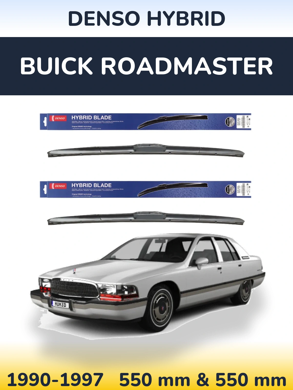 Front wiper blade set Denso Hybrid 550 & 550 mm for Buick Roadmaster 1990-1997