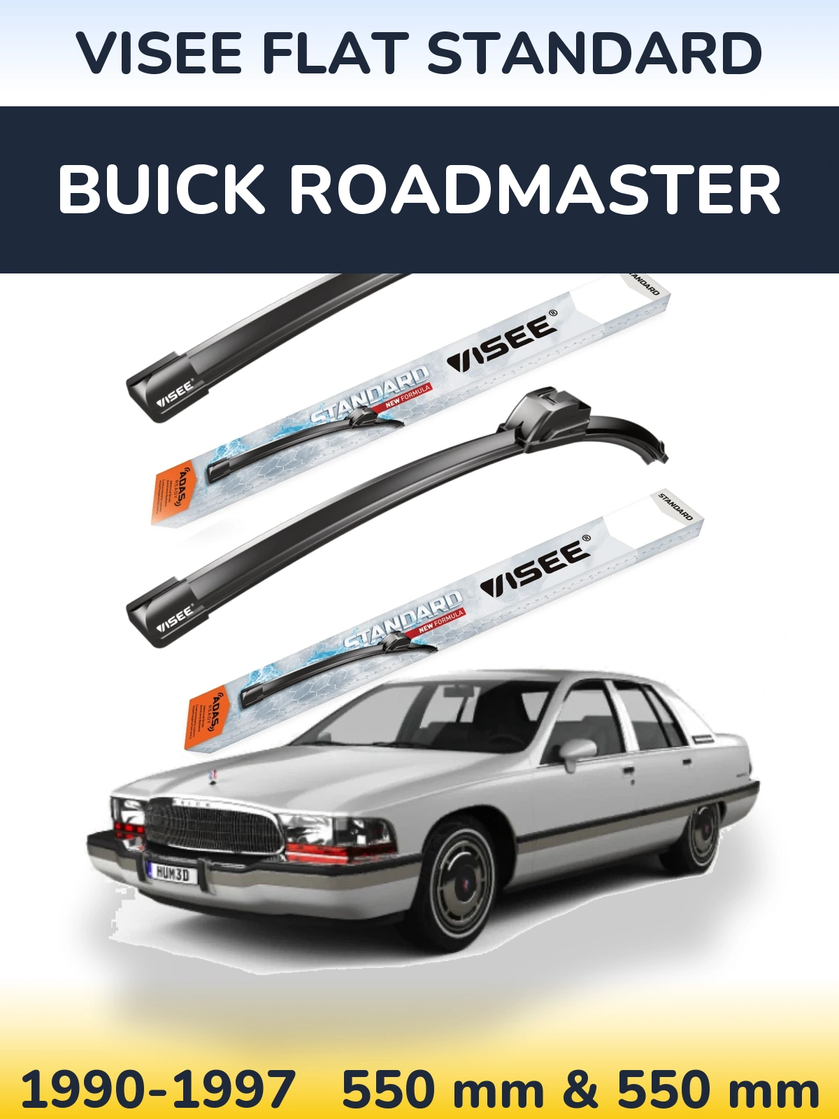 Front wiper blade set VISEE FLAT STANDARD 550 & 550 mm for Buick Roadmaster 1990-1997