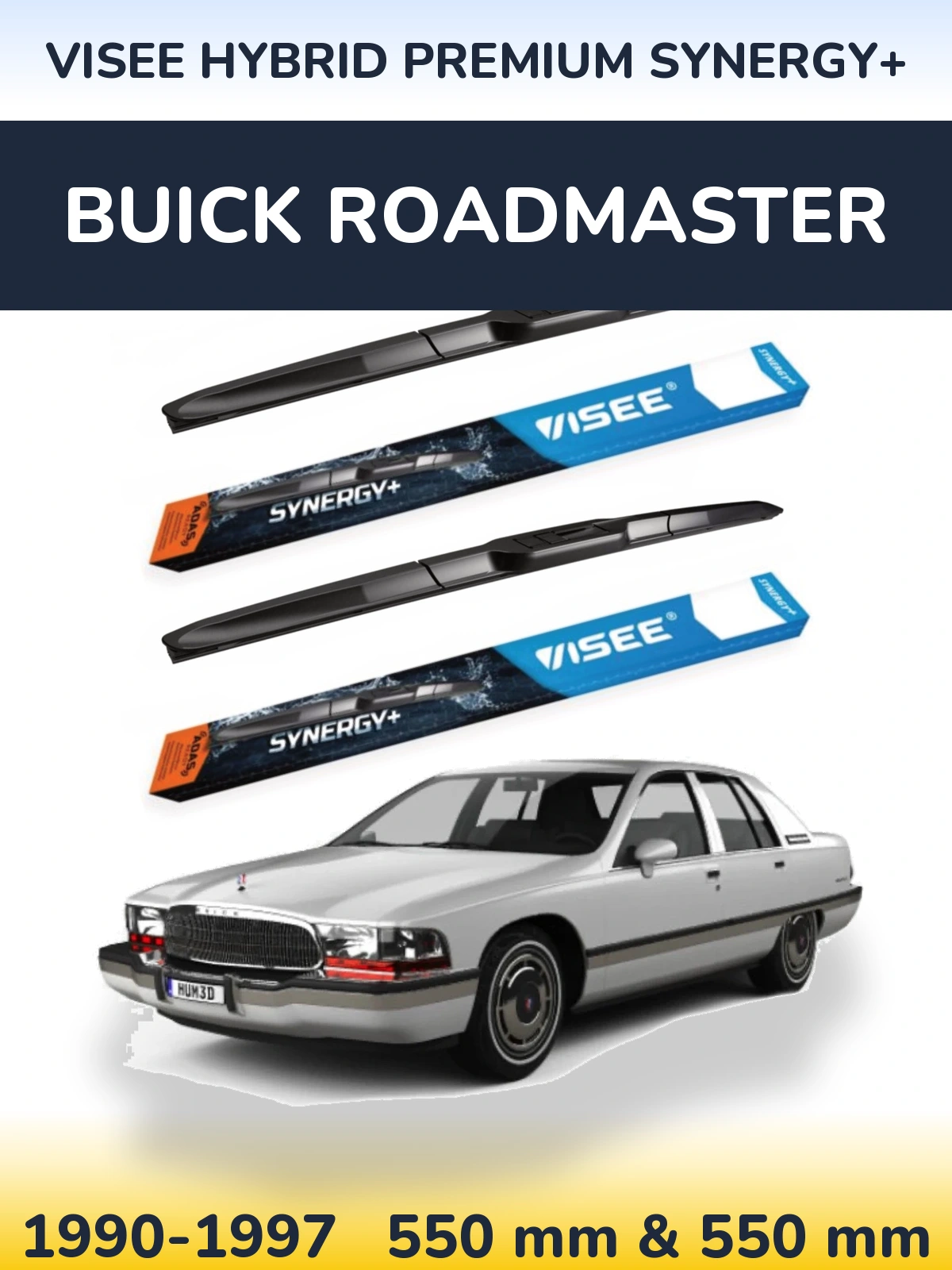 Front wiper blade set VISEE HYBRID PREMIUM SYNERGY+ 550 & 550 mm for Buick Roadmaster 1990-1997