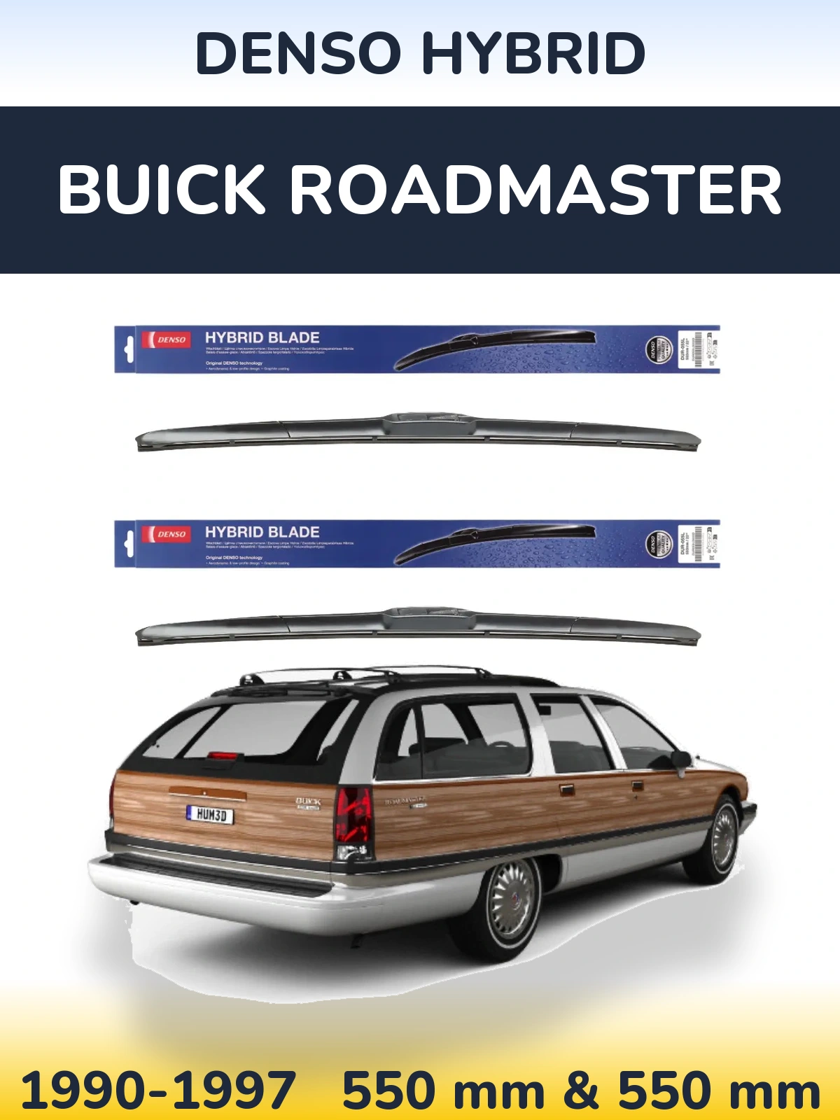 Front wiper blade set Denso Hybrid 550 & 550 mm for Buick Roadmaster 1990-1997