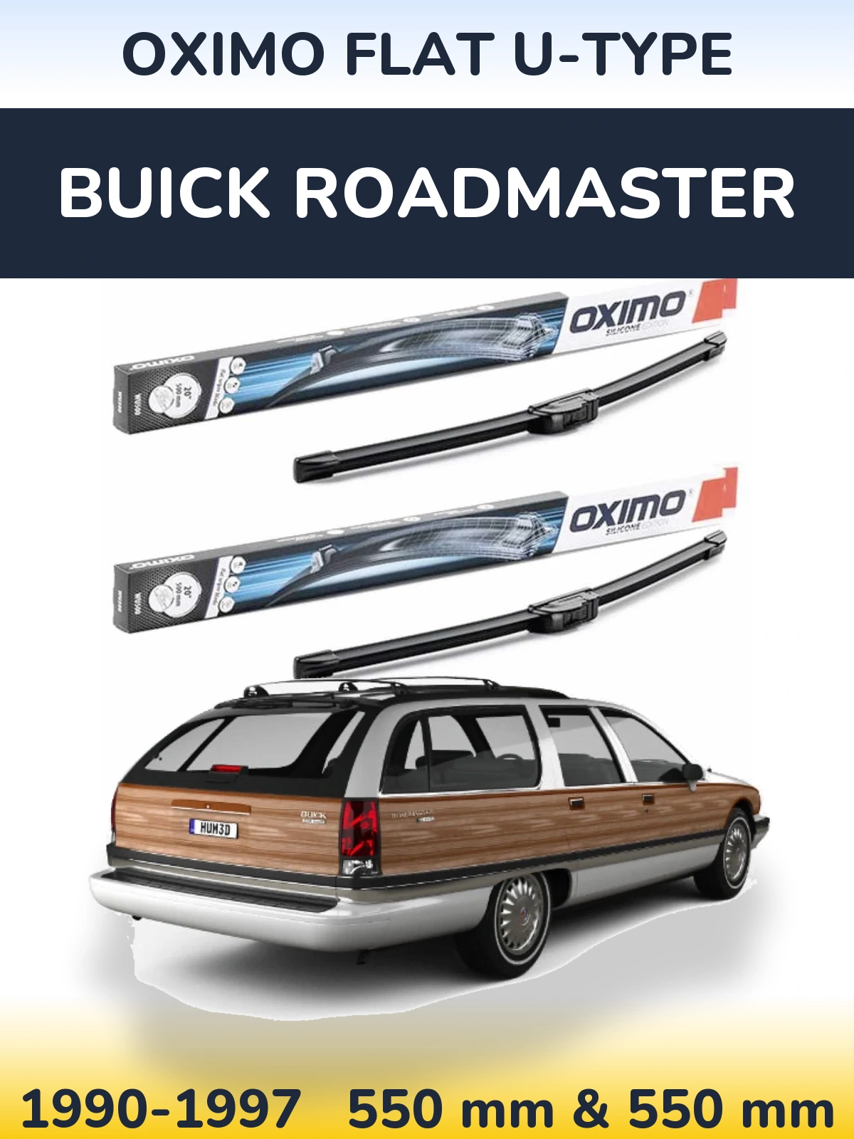Front wiper blade set Oximo Flat U-type 550 & 550 mm for Buick Roadmaster 1990-1997