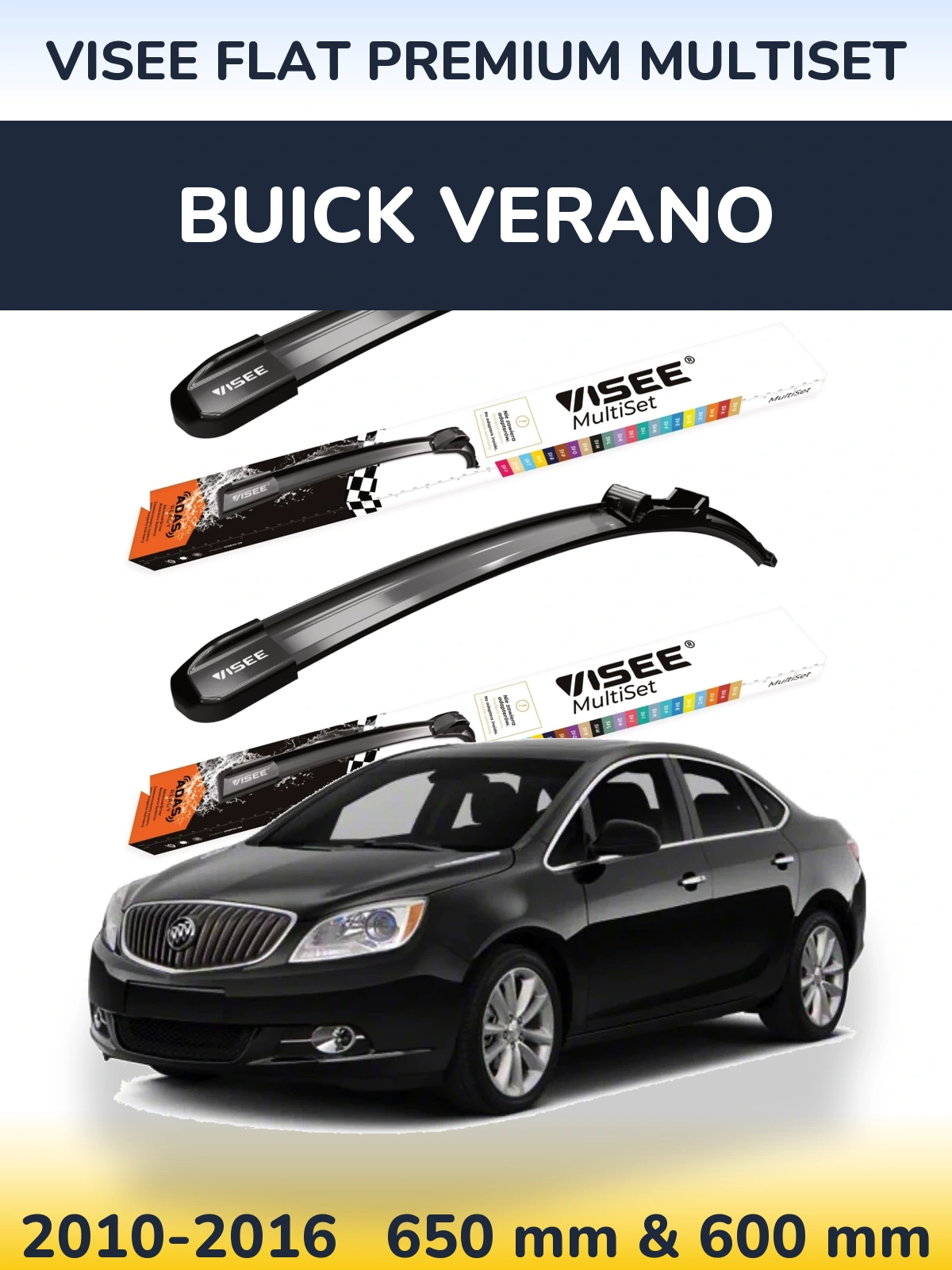 Комплект передніх щіток VISEE FLAT PREMIUM MultiSet 650 & 600 мм для Buick Verano 2010-2016