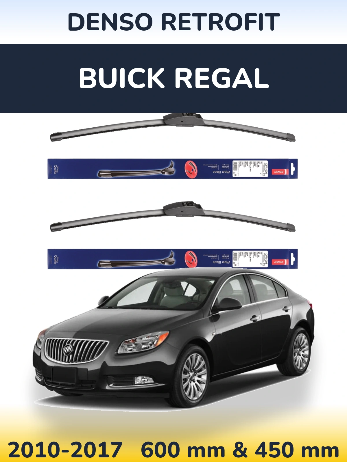 Front wiper blade set Denso Retrofit 600 & 450 mm for Buick Regal 2010-2017