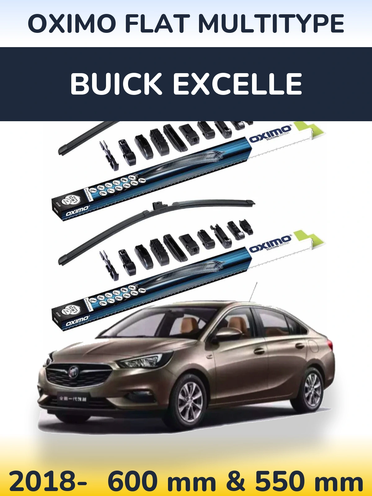 Front wiper blade set Oximo Flat MultiTypee 600 & 550 mm for Buick Excelle 2018-2026