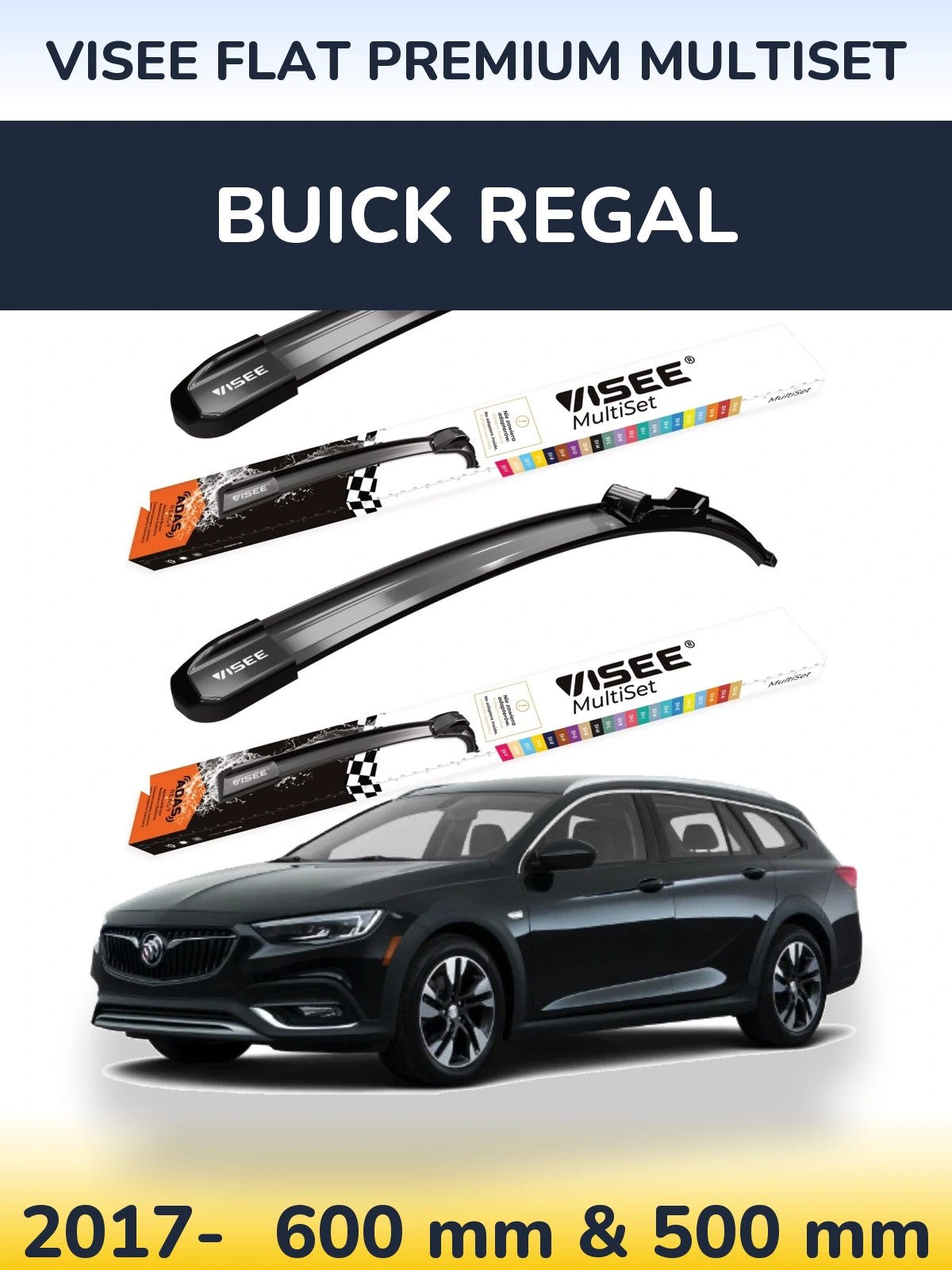 Front wiper blade set VISEE FLAT PREMIUM MultiSet 600 & 500 mm for Buick Regal 2017-2026