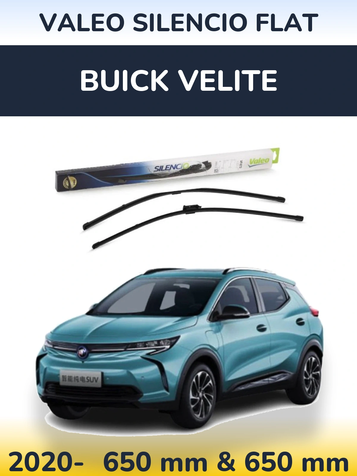 Front wiper blade set Valeo Silencio Flat 650 & 650 mm for Buick Velite 2020-2026
