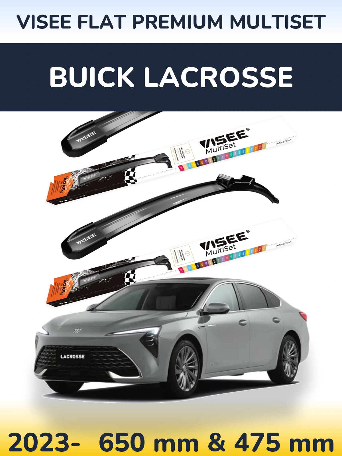 Front wiper blade set VISEE FLAT PREMIUM MultiSet 650 & 475 mm for Buick LaCrosse 2023-2026