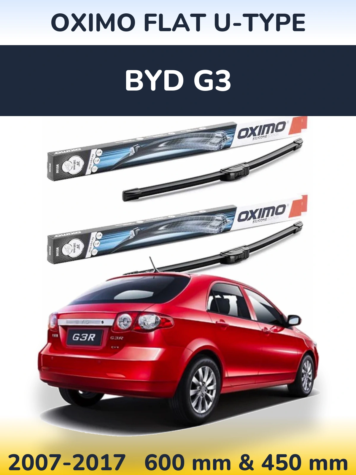 Комплект передних дворников Oximo Flat U-type 600 & 450 мм для BYD G3 2007-2017