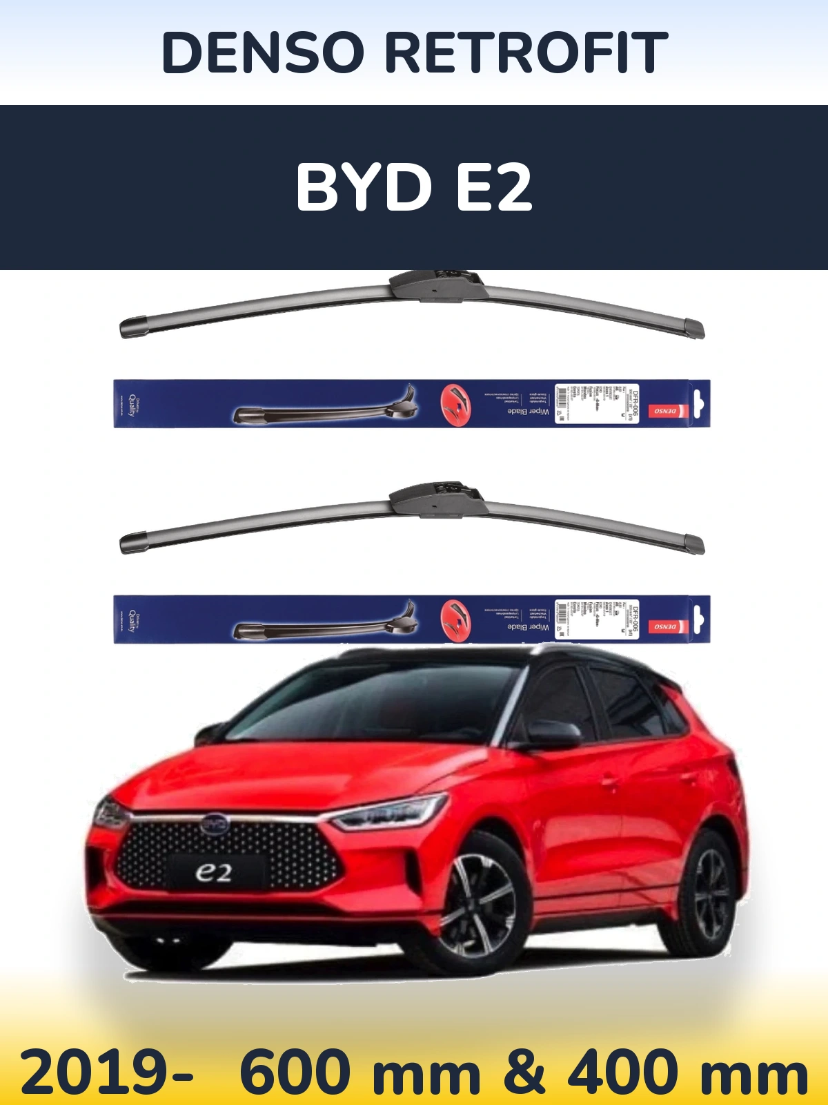 Комплект передніх щіток Denso Retrofit 600 & 400 мм для BYD E2 2019-2026