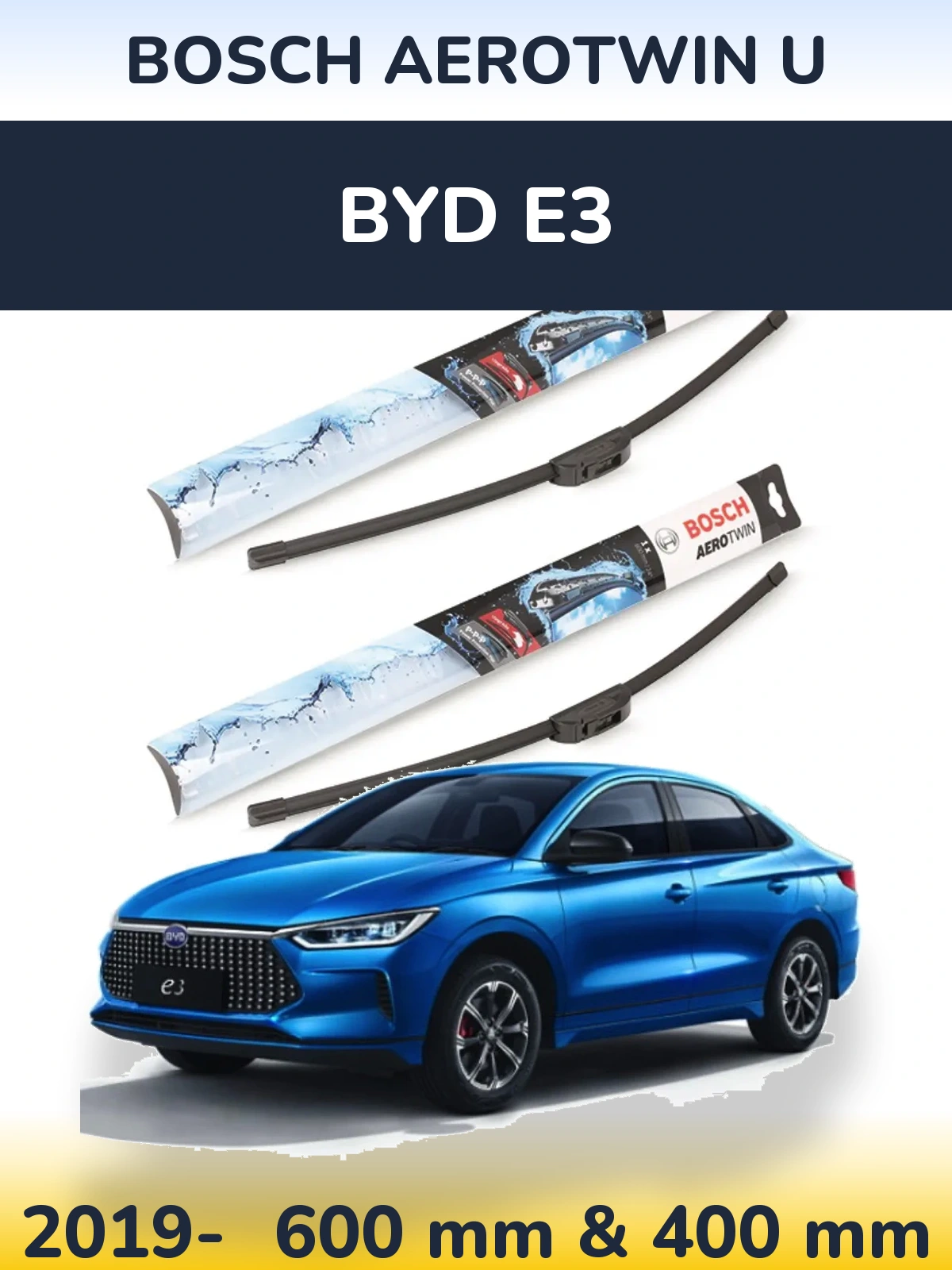Комплект передніх щіток BOSCH AeroTwin U 600 & 400 мм для BYD E3 2019-2026