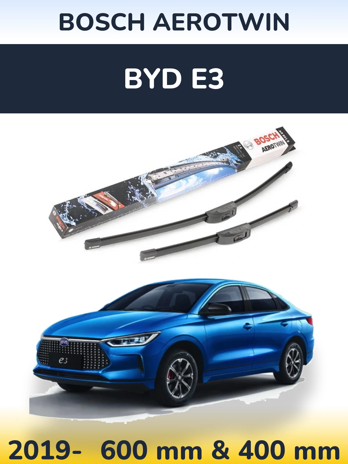 Комплект передніх щіток BOSCH AeroTwin 600 & 400 мм для BYD E3 2019-2026