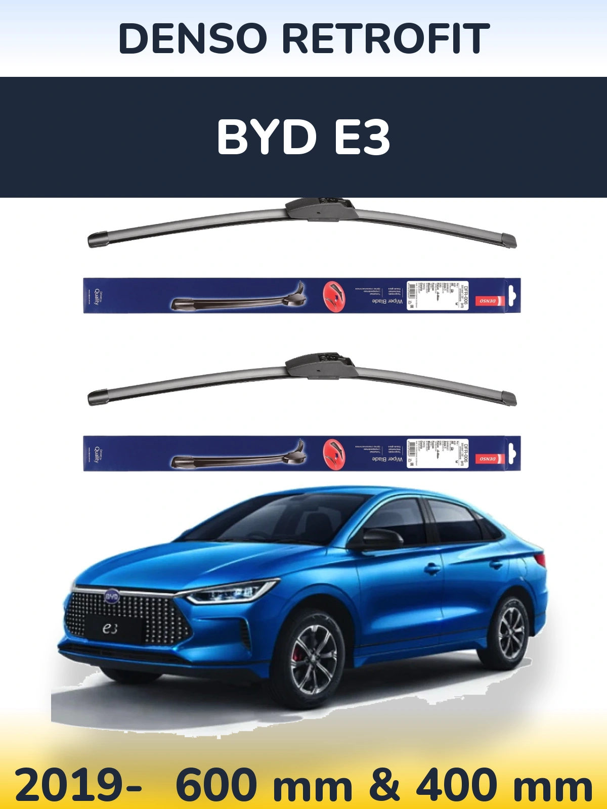 Комплект передніх щіток Denso Retrofit 600 & 400 мм для BYD E3 2019-2026