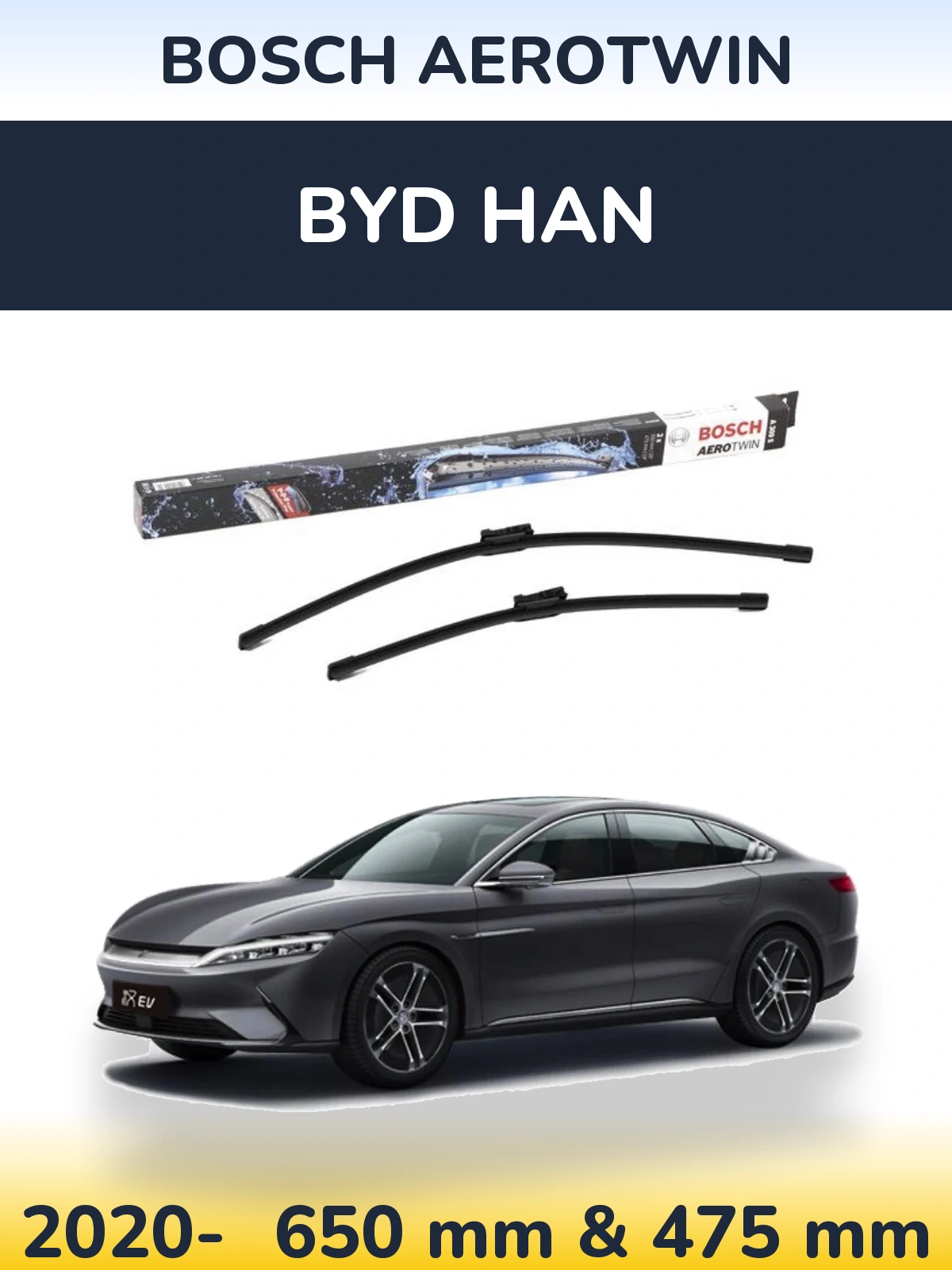 Front wiper blade set BOSCH AeroTwin 650 & 475 mm for BYD Han 2020-2026