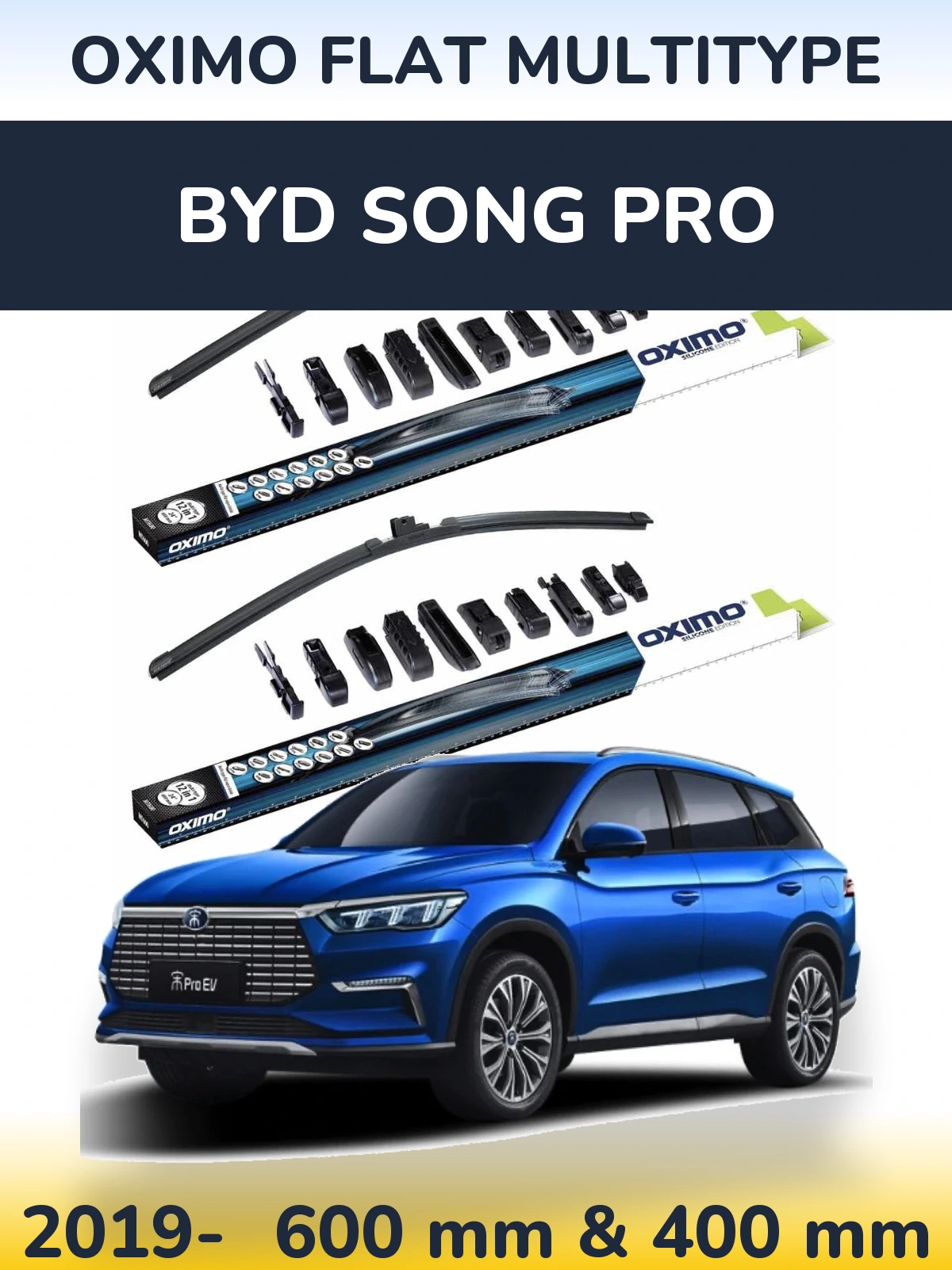 Front wiper blade set Oximo Flat MultiTypee 600 & 400 mm for BYD Song Pro 2019-2026