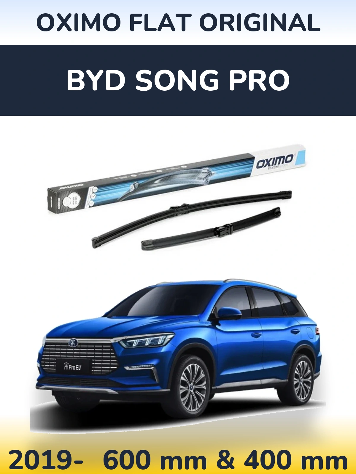 Комплект передних дворников Oximo Flat Original 600 & 400 мм для BYD Song Pro 2019-2026
