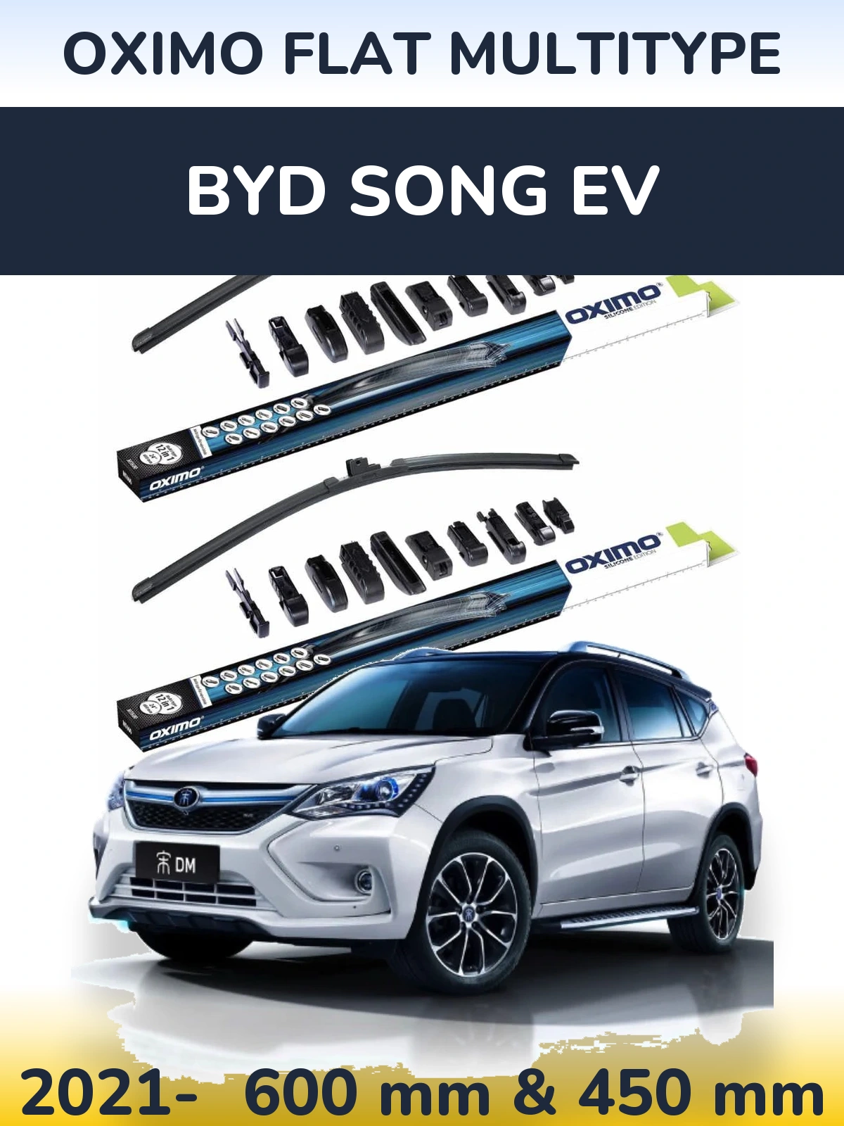 Front wiper blade set Oximo Flat MultiTypee 600 & 450 mm for BYD Song EV 2021-2026