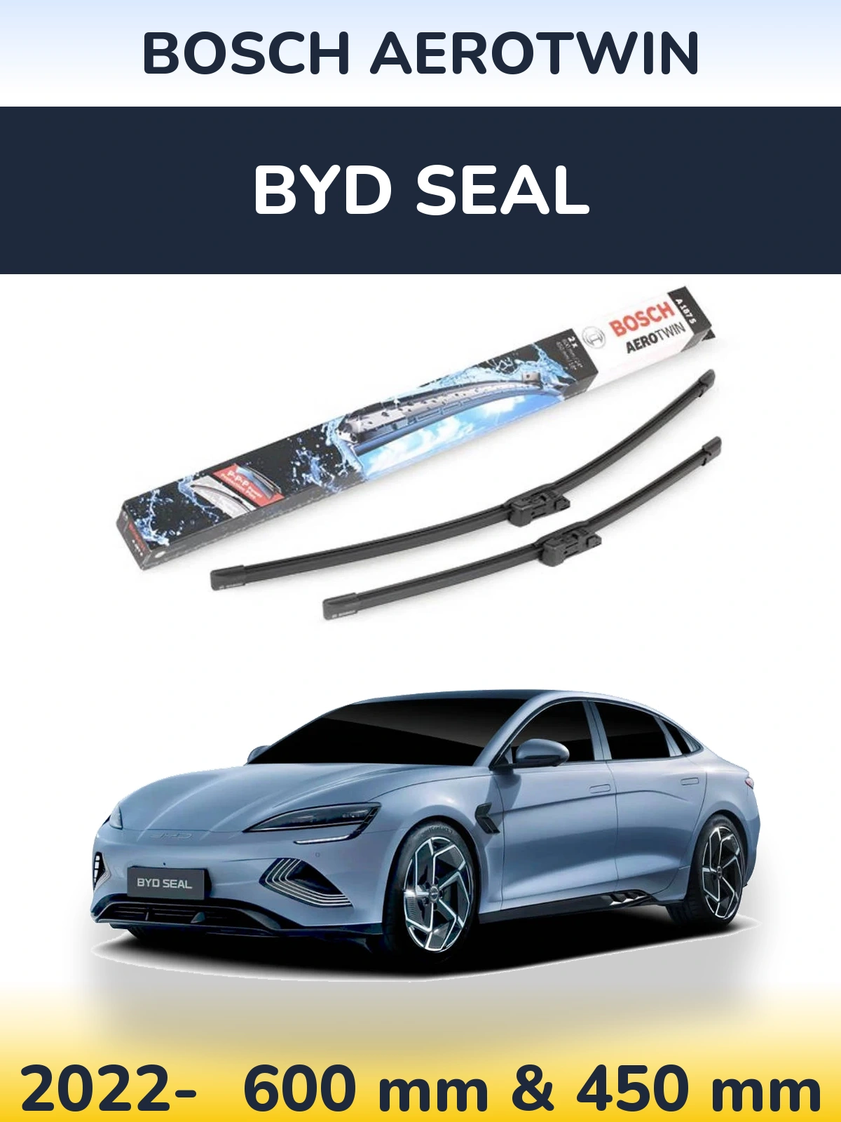 Front wiper blade set BOSCH AeroTwin 600 & 450 mm for BYD Seal 2022-2026
