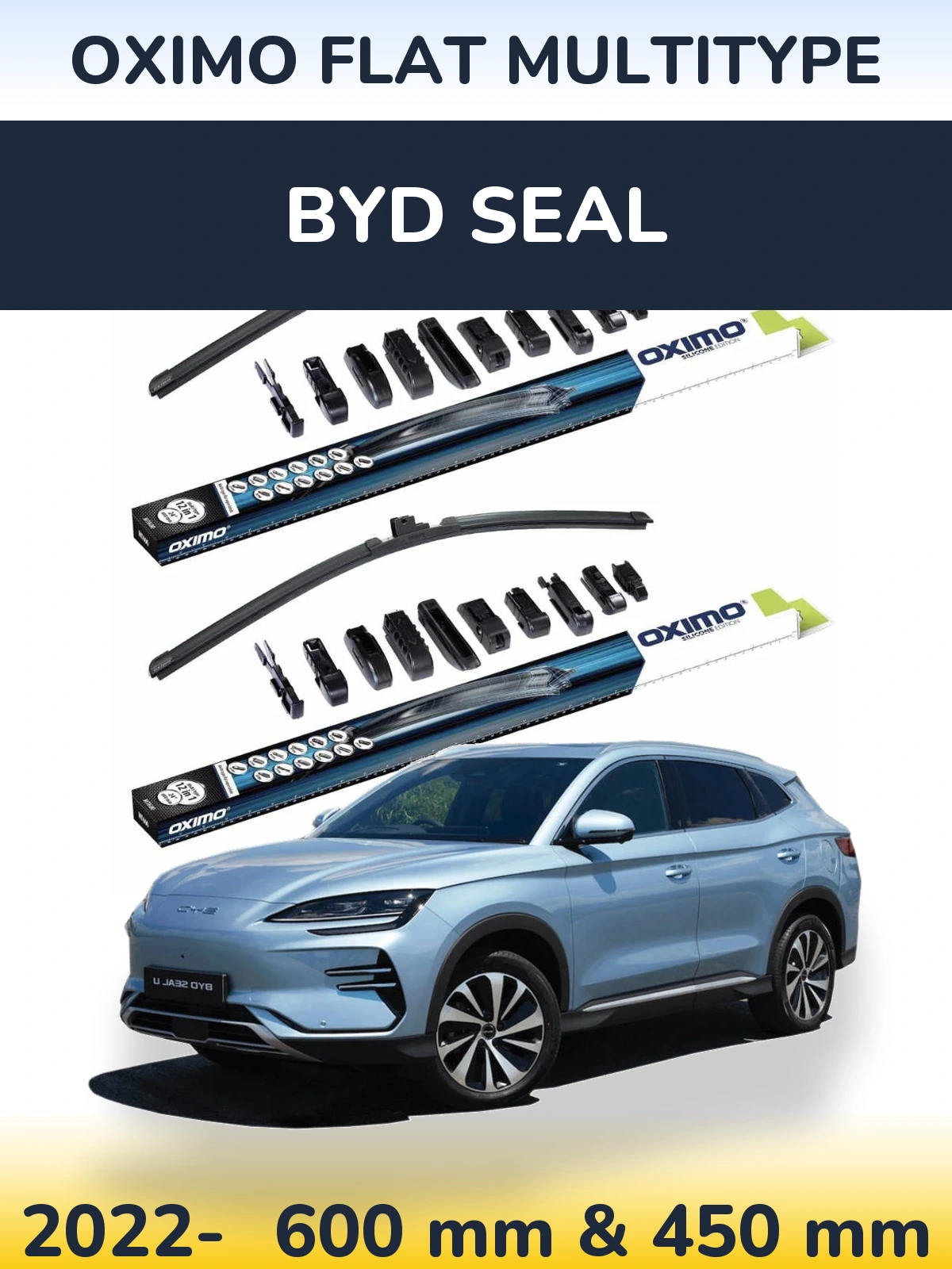 Front wiper blade set Oximo Flat MultiTypee 600 & 450 mm for BYD Seal 2022-2026